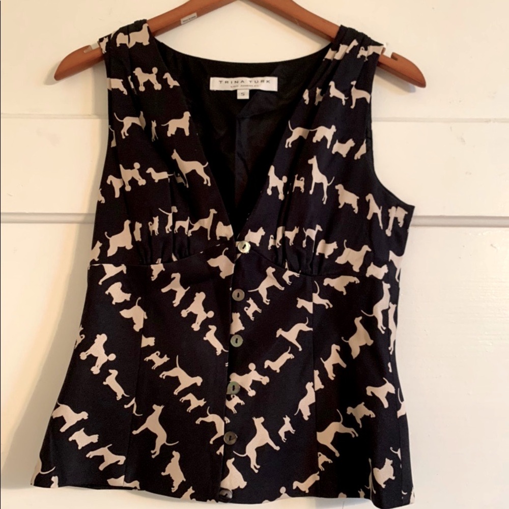 Trina Turk Button up top with precious dog print